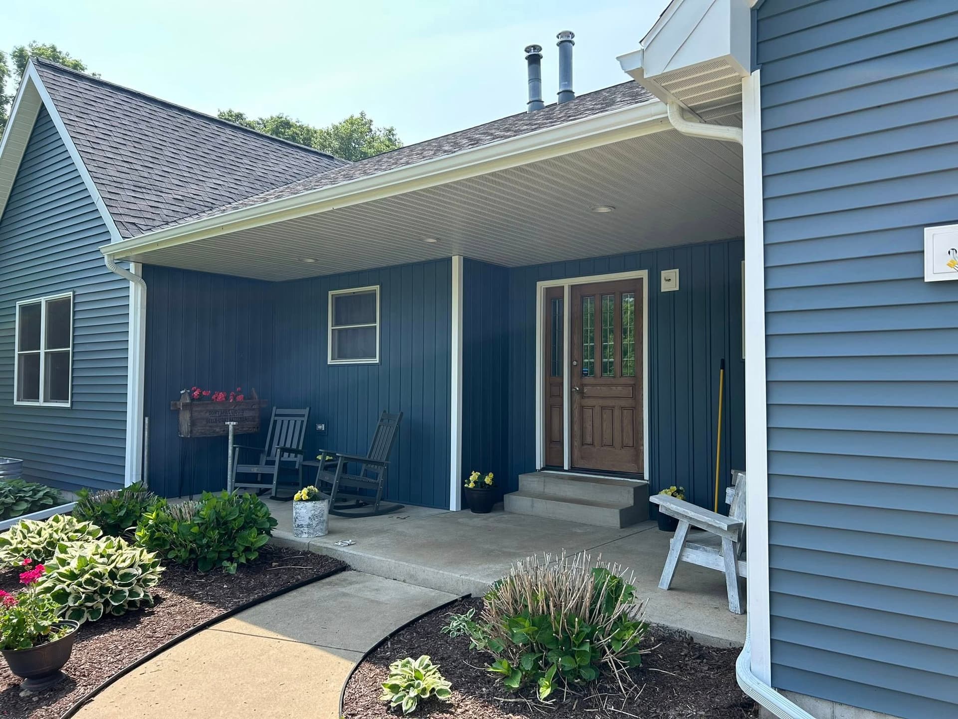 Professional gutter work along roofline