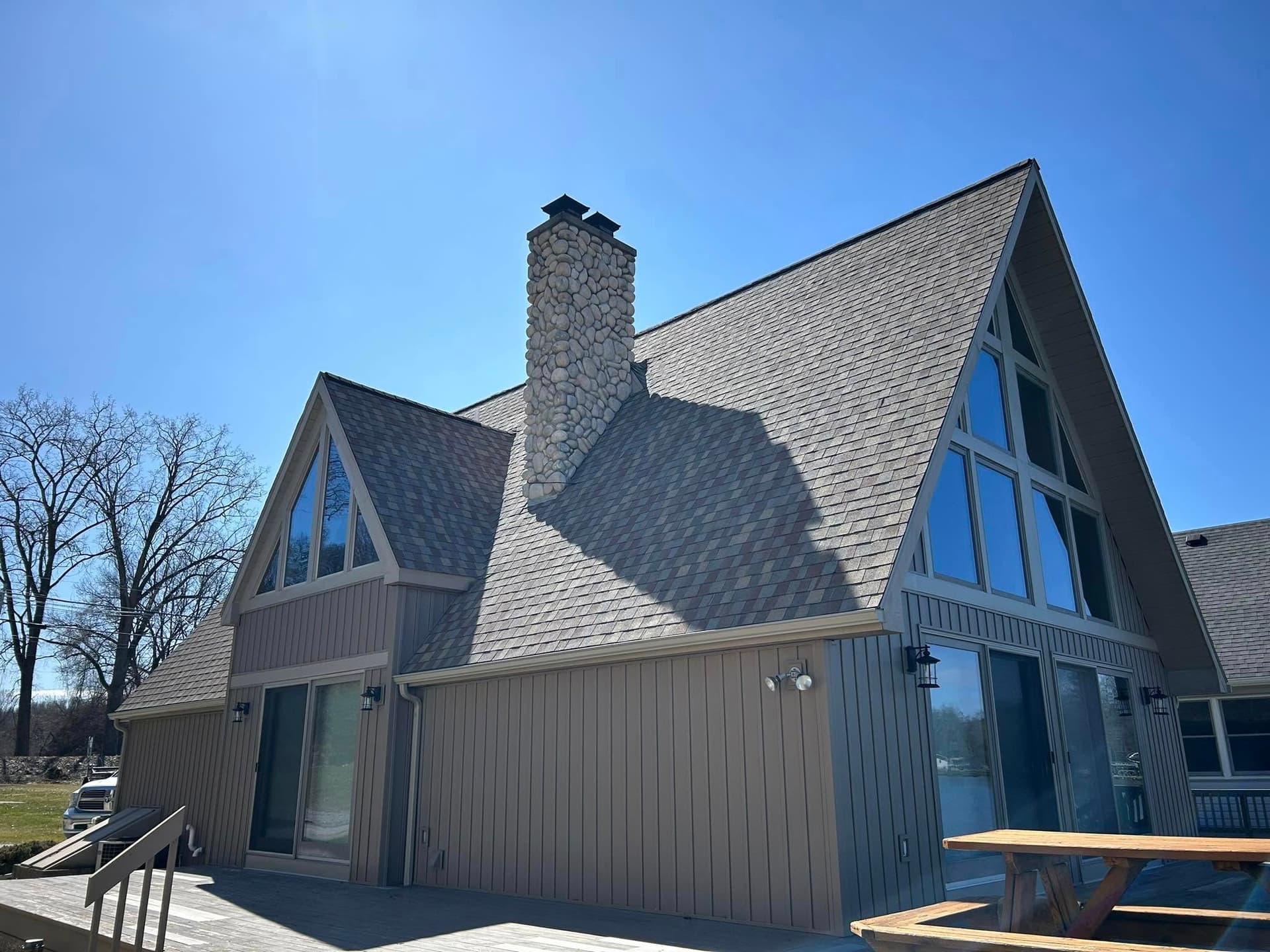 Full exterior view — new roof installation